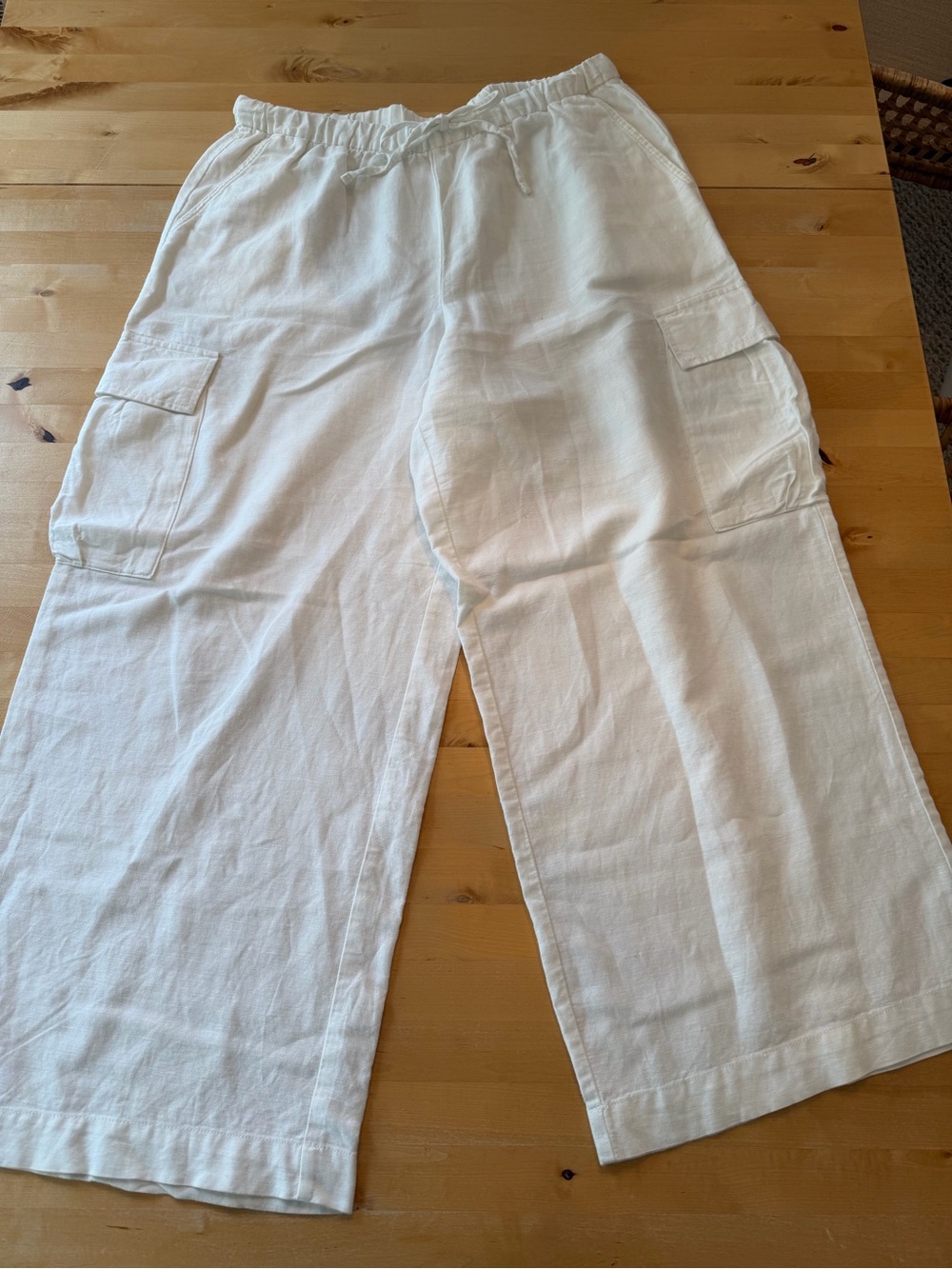 GAP White Wide-Leg Cargo Linen - cotton Pants